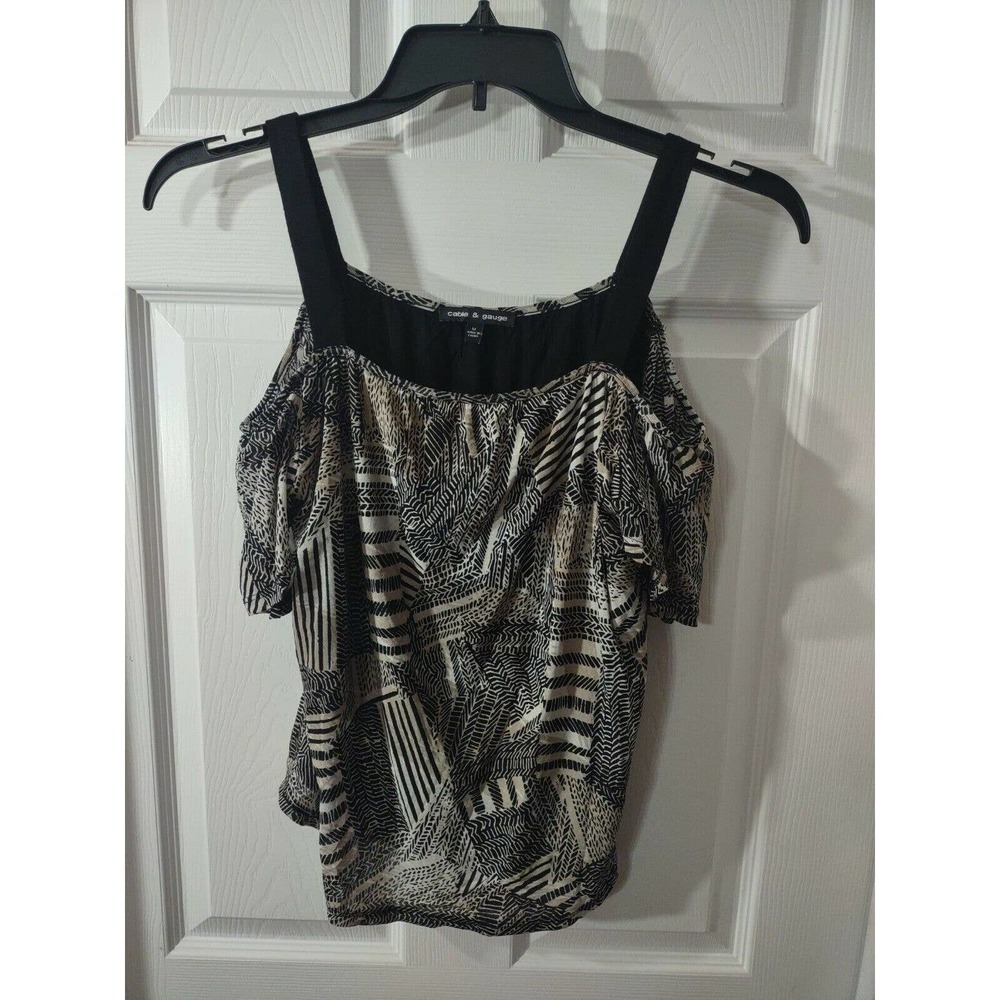 Cable & Gauge Top Size M Brown And Black Sleeveless Off Shoulder Lined